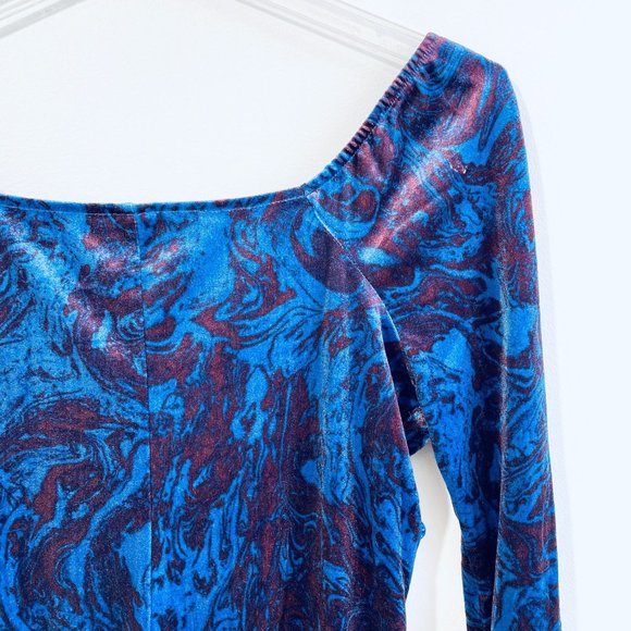 Wild Fable Woman Velvet Dress Medium Bodycon Blue Purple Long Sleeve Ruched Mini - Picture 7 of 14
